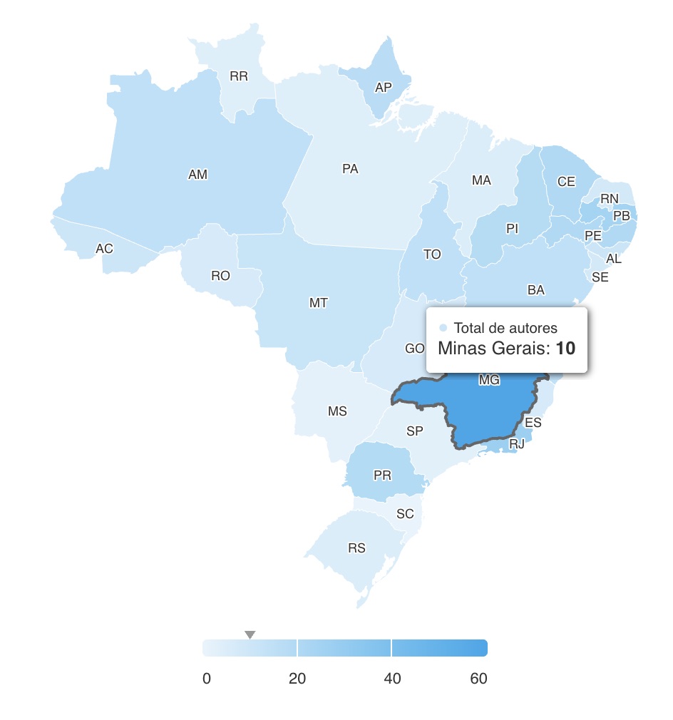 Mapa do Brasil com intensidade de menções por estado